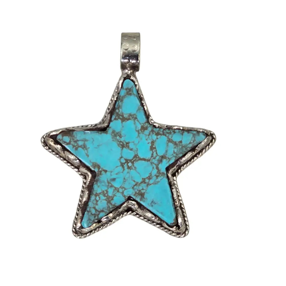 Handcrafted African Turquoise Star Pendant with a Tibetan Silver Design