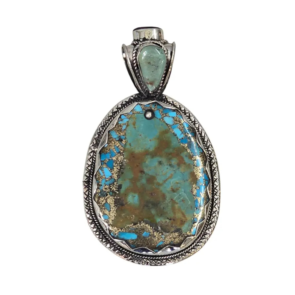 Handmade African Handcrafted Turquoise Pendant Featuring a Tibetan Silver Design