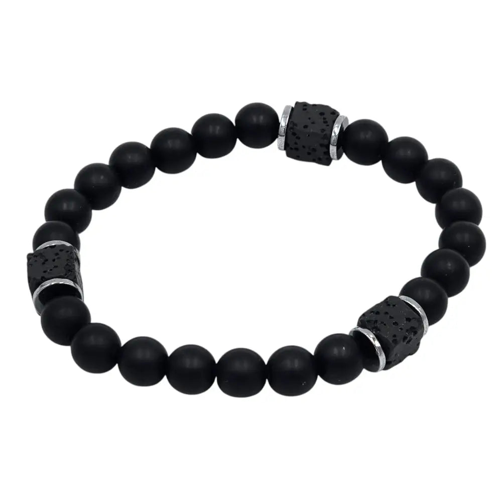 Handmade Bracelet with Black Beads and Lava Rock
