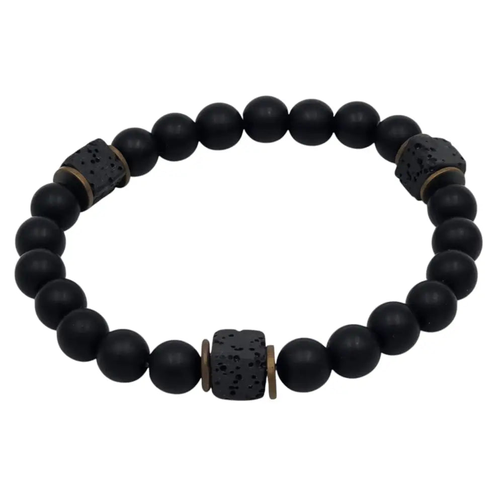 Handmade Bracelet with Black Beads and Lava Rock
