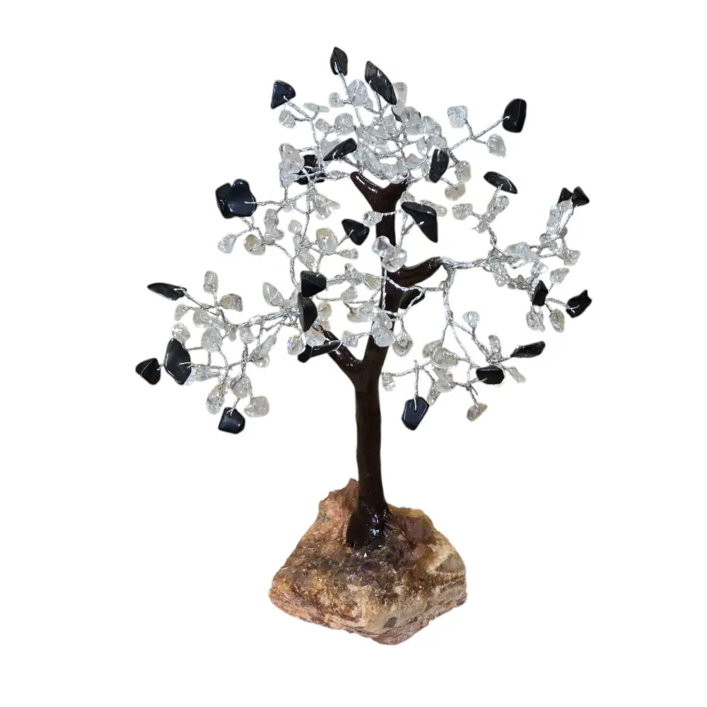 Handmade Natural Stone Black Tourmaline & Clear Quartz Crystal Tree