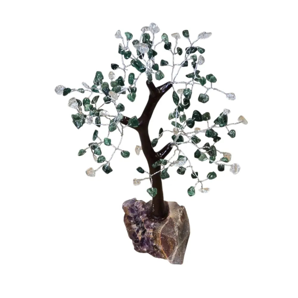 Handmade Natural Stone Green Aventurine & Clear Quartz Crystal Tree
