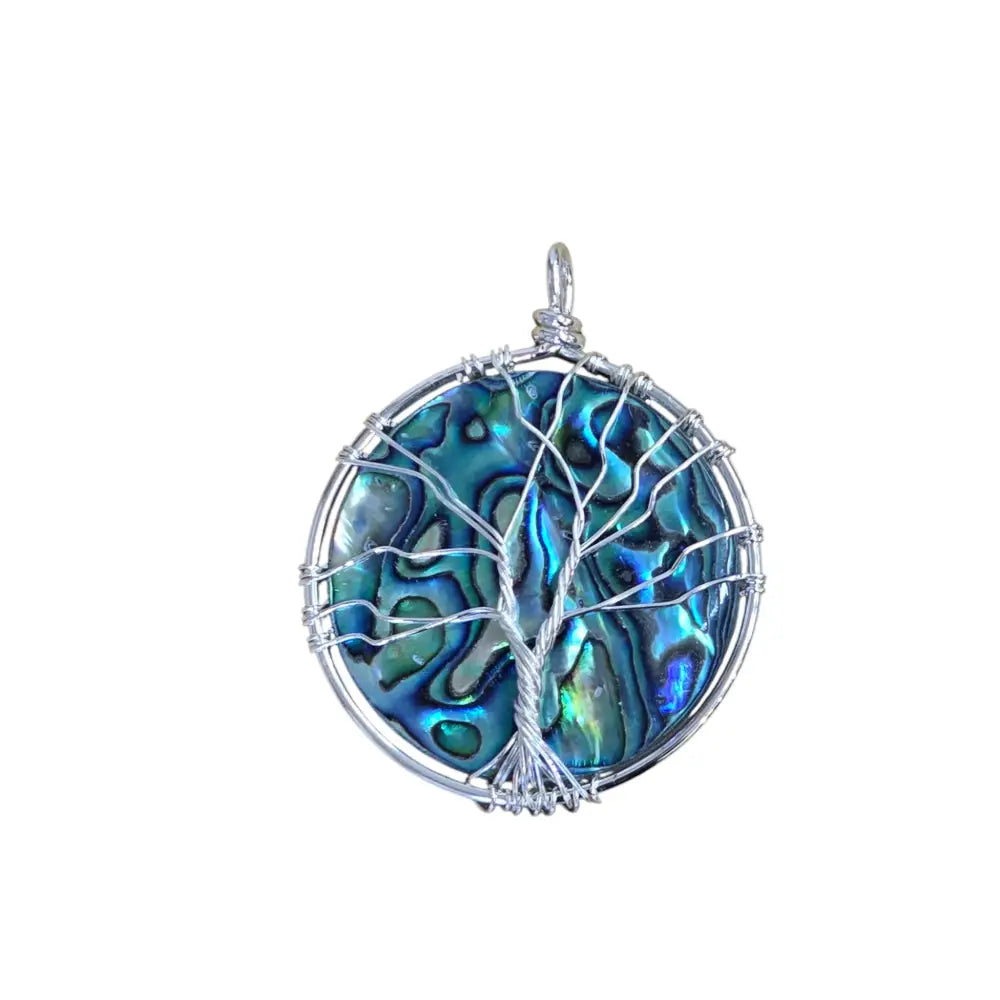 Handmade Round Abalone Shell Wire-Wrapped Tree of Life Pendant