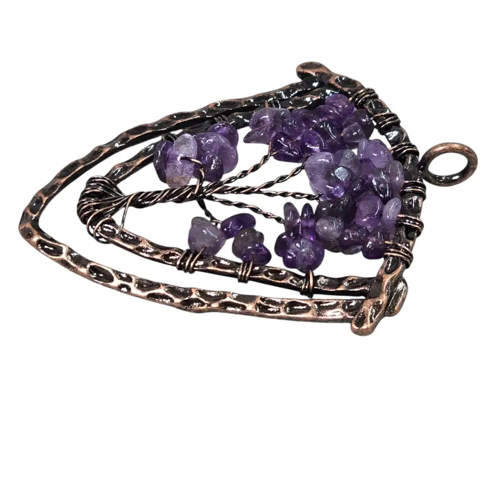 Handmade Wire-Wrapped Amethyst Crystal Tree of Life Pendant