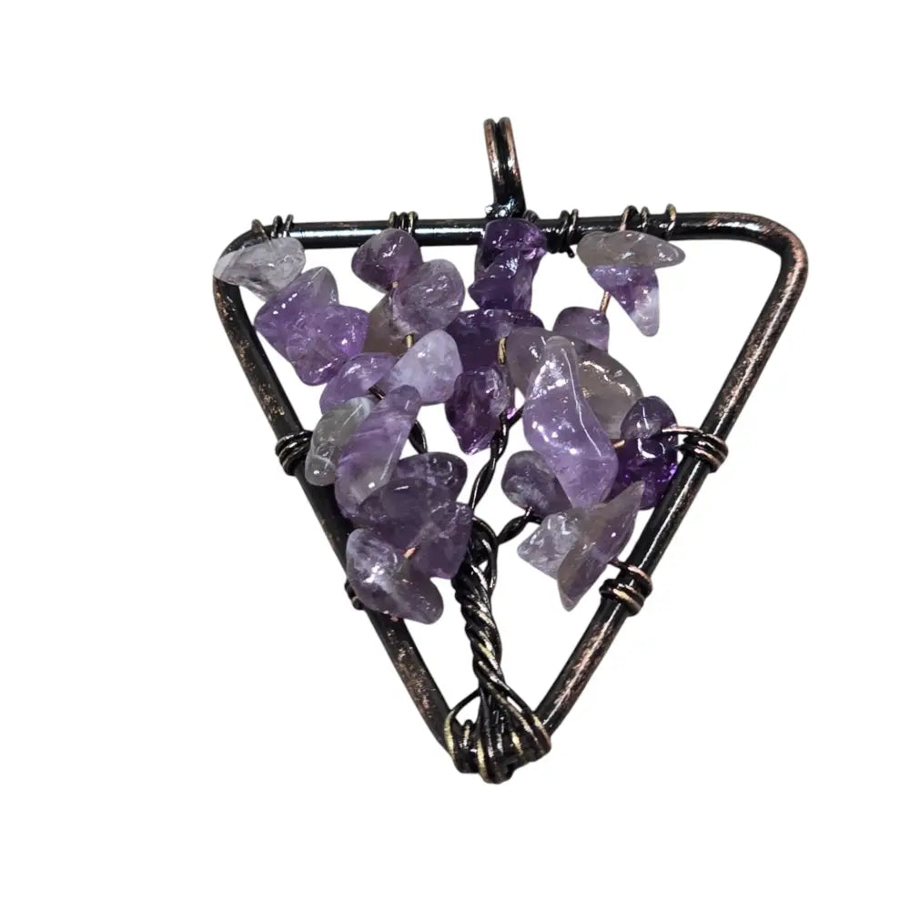 Handmade Wire-Wrapped Amethyst Crystal Tree of Life Pendant