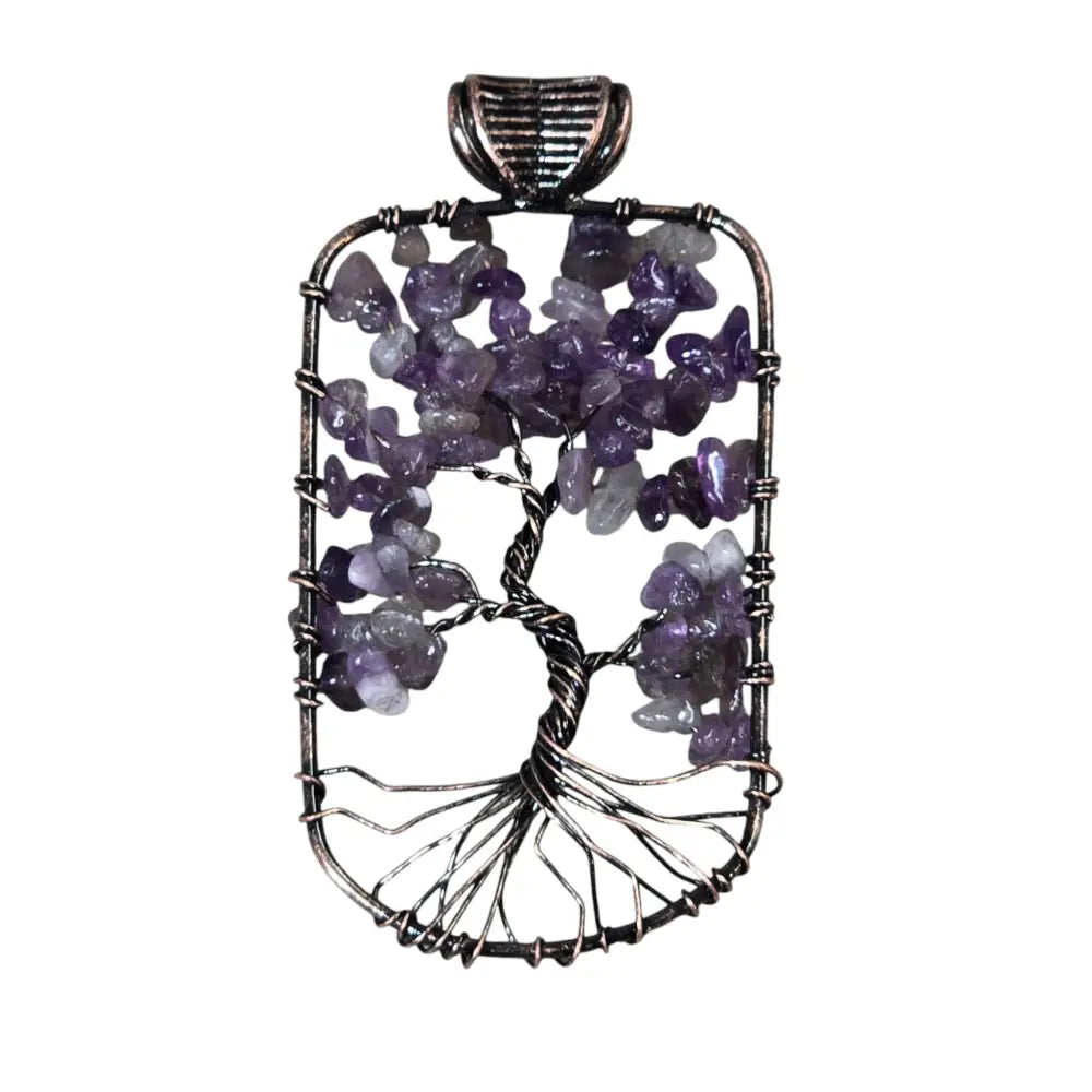 Handmade Wire-Wrapped Amethyst Crystal Tree of Life Pendant