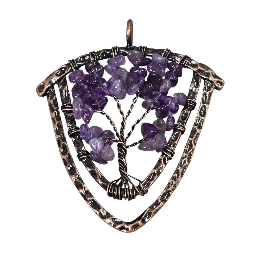 Handmade Wire-Wrapped Amethyst Crystal Tree of Life Pendant