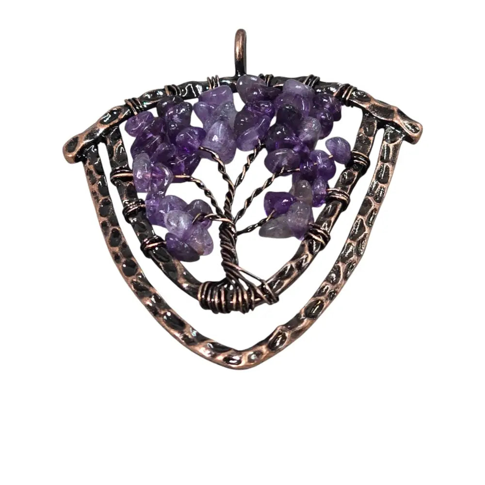 Handmade Wire-Wrapped Amethyst Crystal Tree of Life Pendant