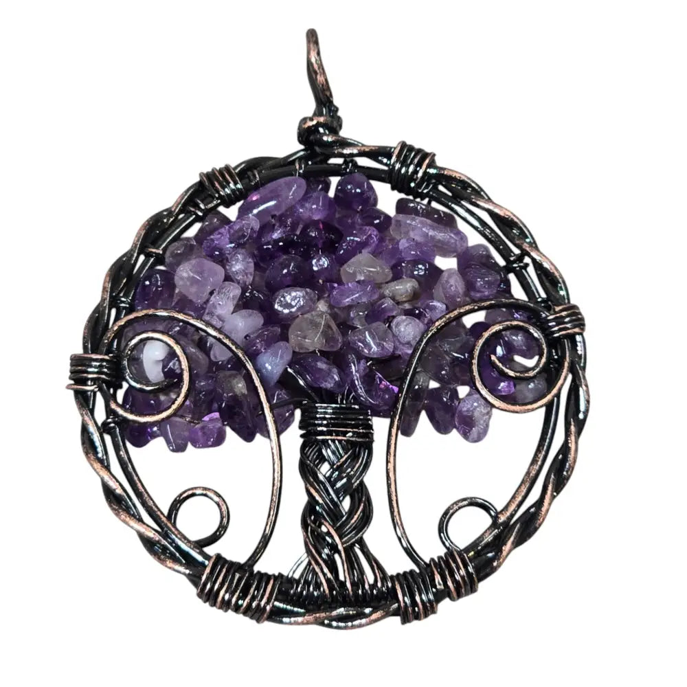 Handmade Wire-Wrapped Amethyst Crystal Tree of Life Pendant
