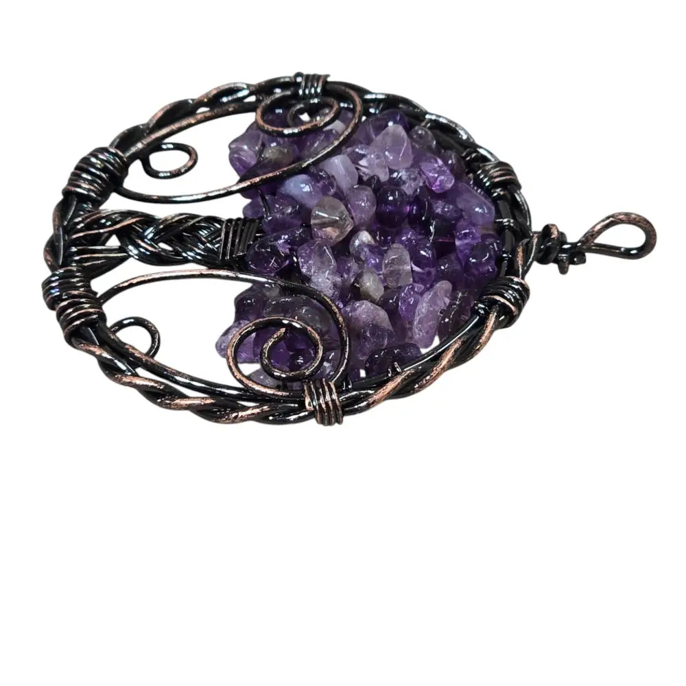 Handmade Wire-Wrapped Amethyst Crystal Tree of Life Pendant