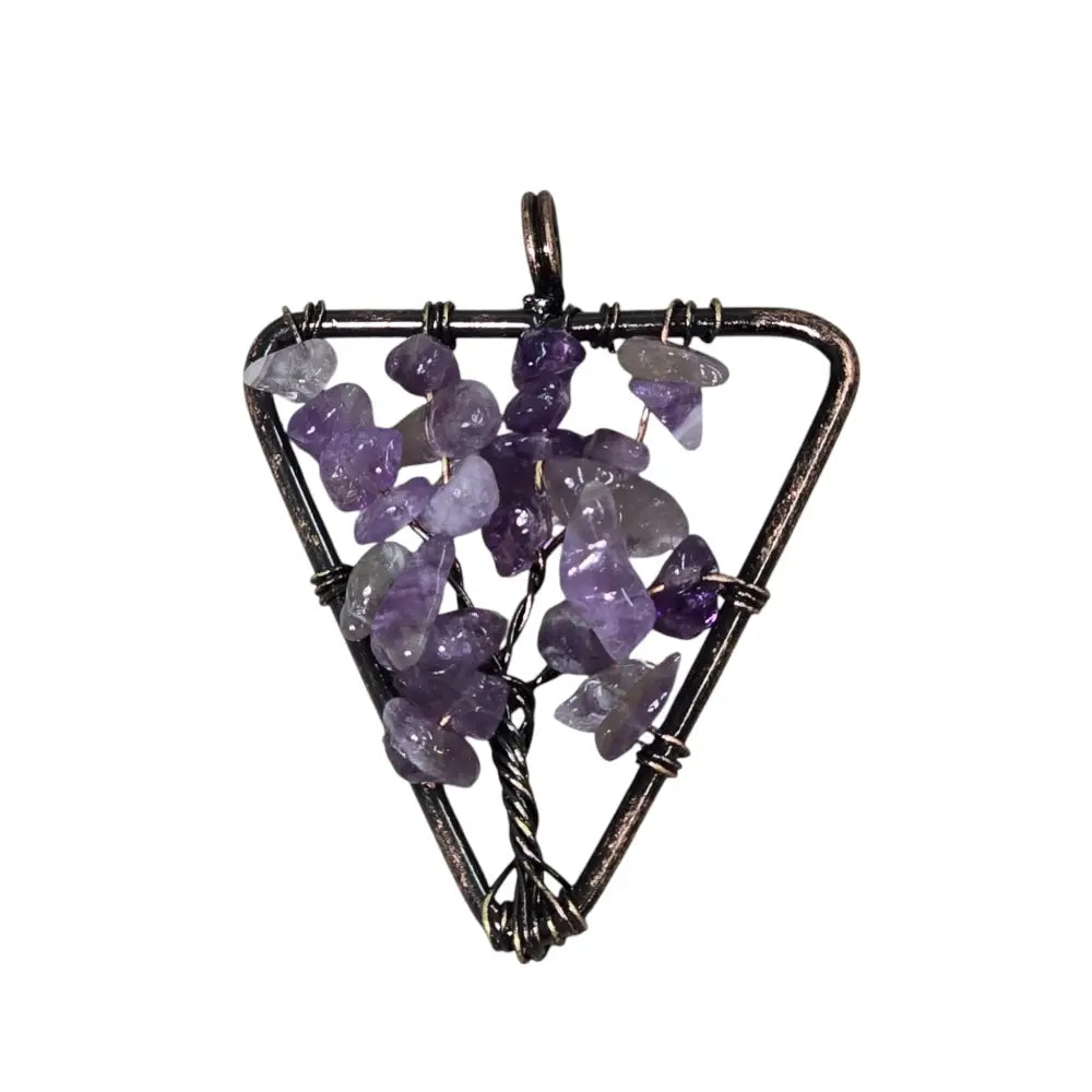 Handmade Wire-Wrapped Amethyst Crystal Tree of Life Pendant