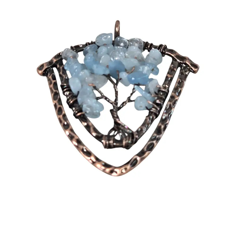 Handmade Wire-Wrapped Aquamarine Crystal Tree of Life Pendant
