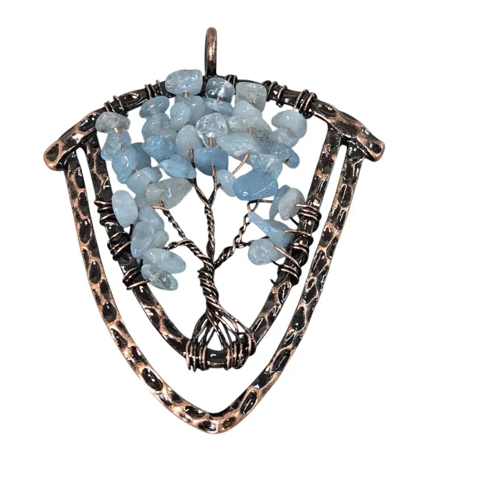 Handmade Wire-Wrapped Aquamarine Crystal Tree of Life Pendant