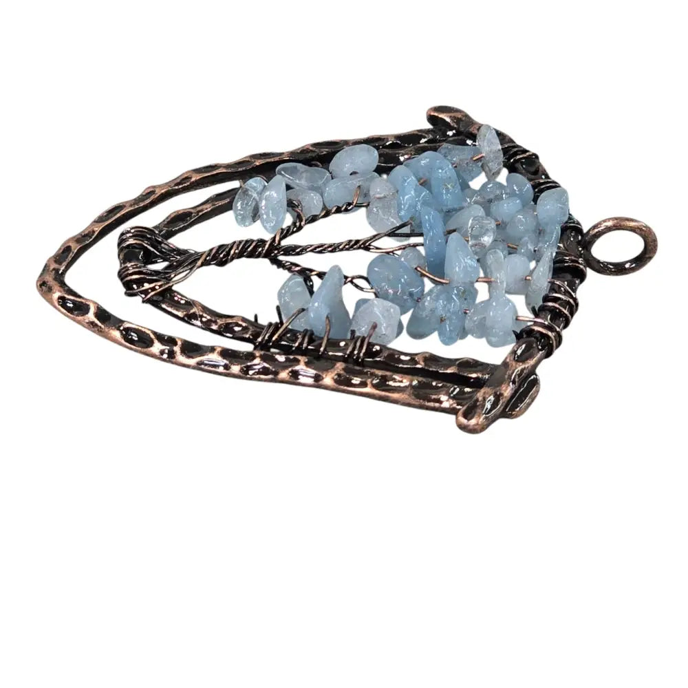 Handmade Wire-Wrapped Aquamarine Crystal Tree of Life Pendant