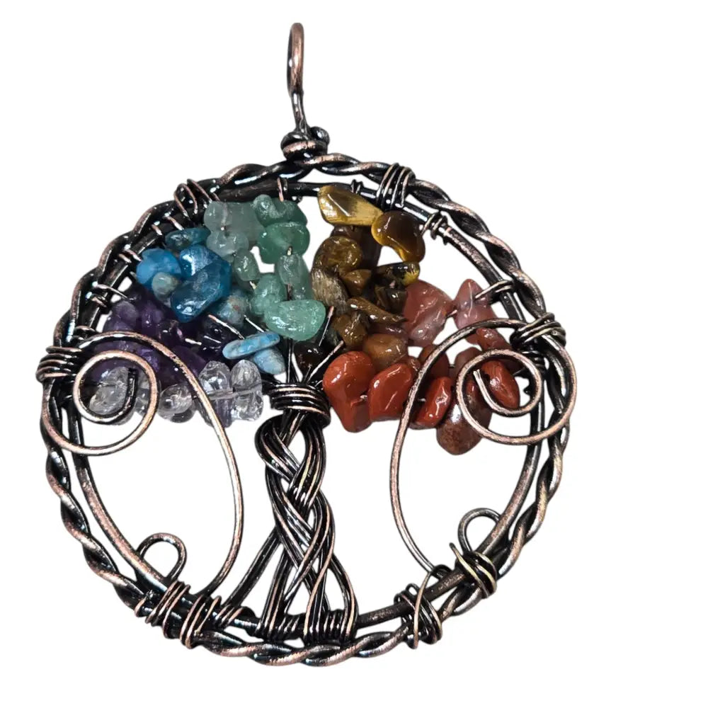 Handmade Wire-Wrapped Chakra Crystal Tree of Life Pendant
