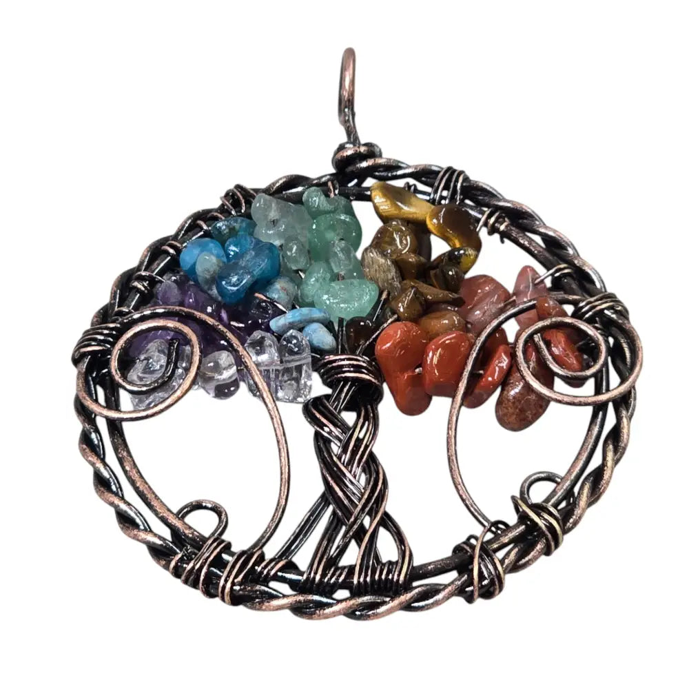 Handmade Wire-Wrapped Chakra Crystal Tree of Life Pendant