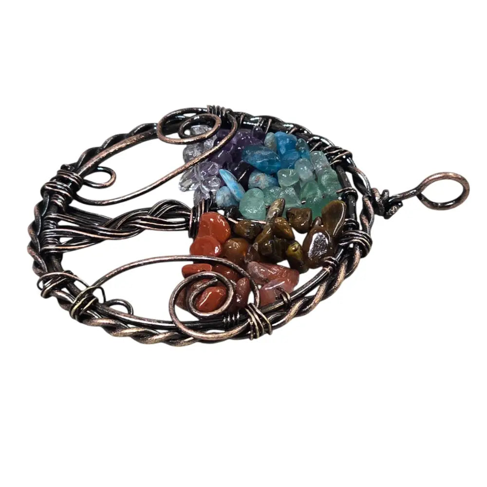 Handmade Wire-Wrapped Chakra Crystal Tree of Life Pendant
