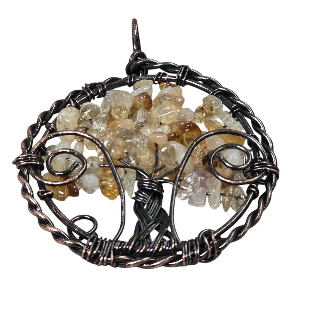 Handmade Wire-Wrapped Citrine Crystal Tree of Life Pendant