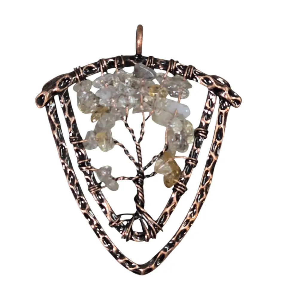 Handmade Wire-Wrapped Clear Crystal Tree of Life Pendant