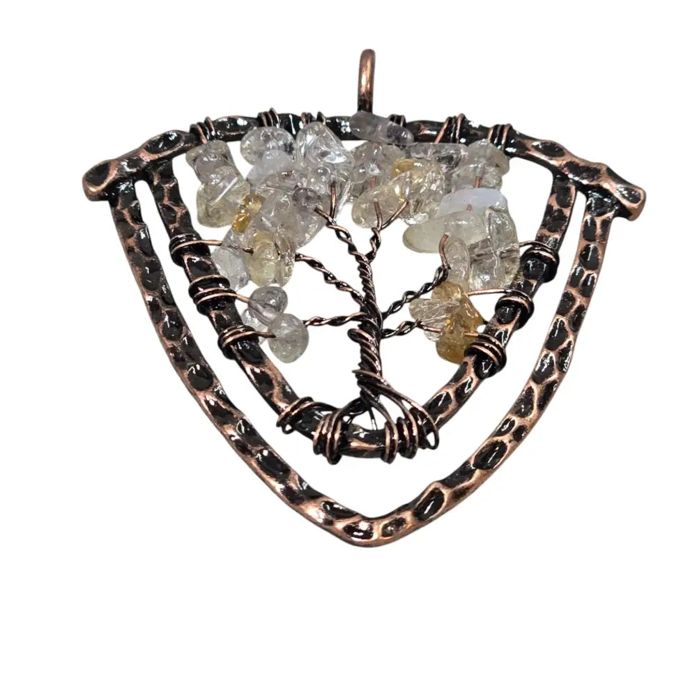 Handmade Wire-Wrapped Clear Crystal Tree of Life Pendant