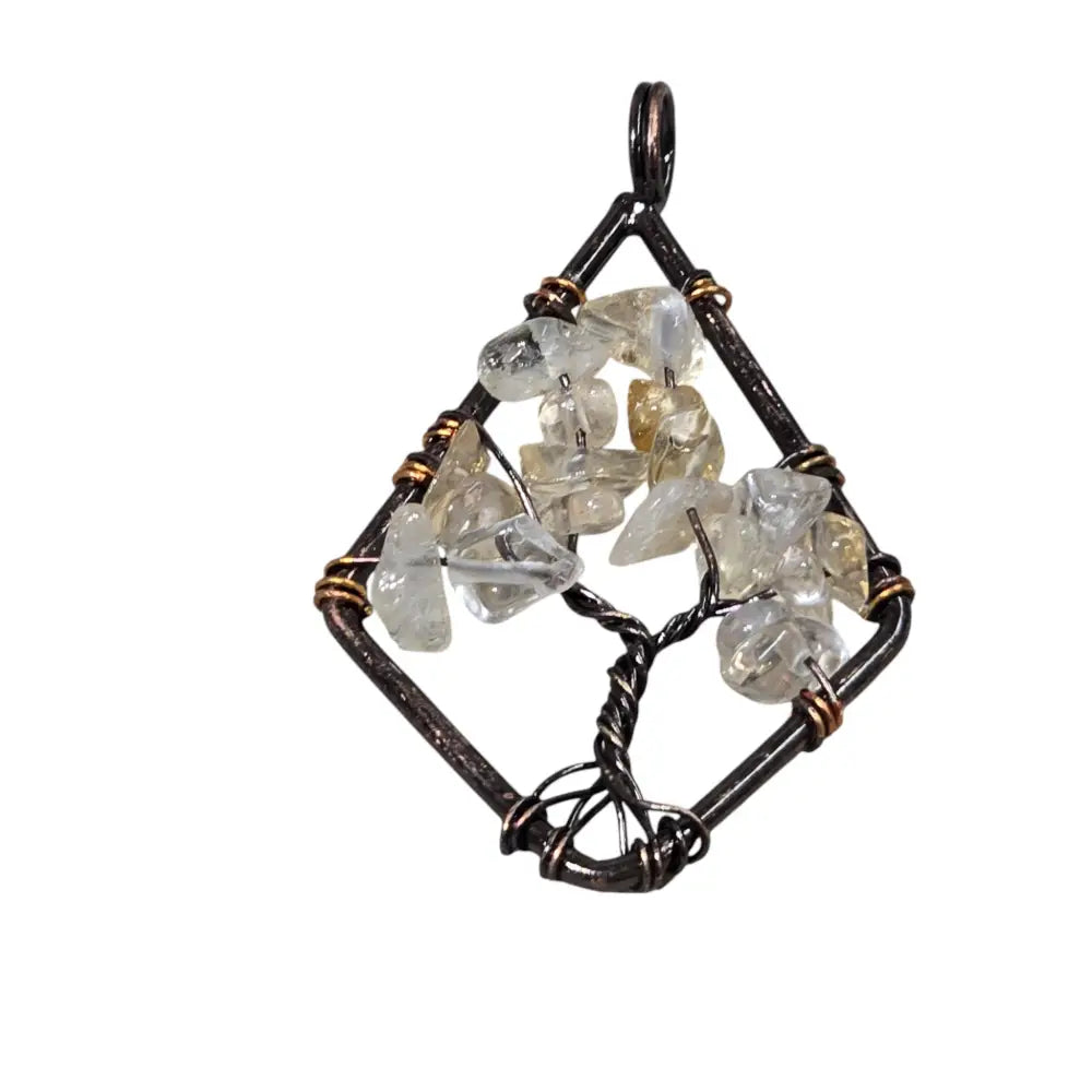 Handmade Wire-Wrapped Clear Crystal Tree of Life Pendant