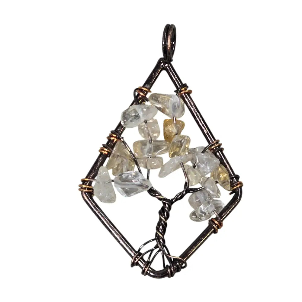 Handmade Wire-Wrapped Clear Crystal Tree of Life Pendant