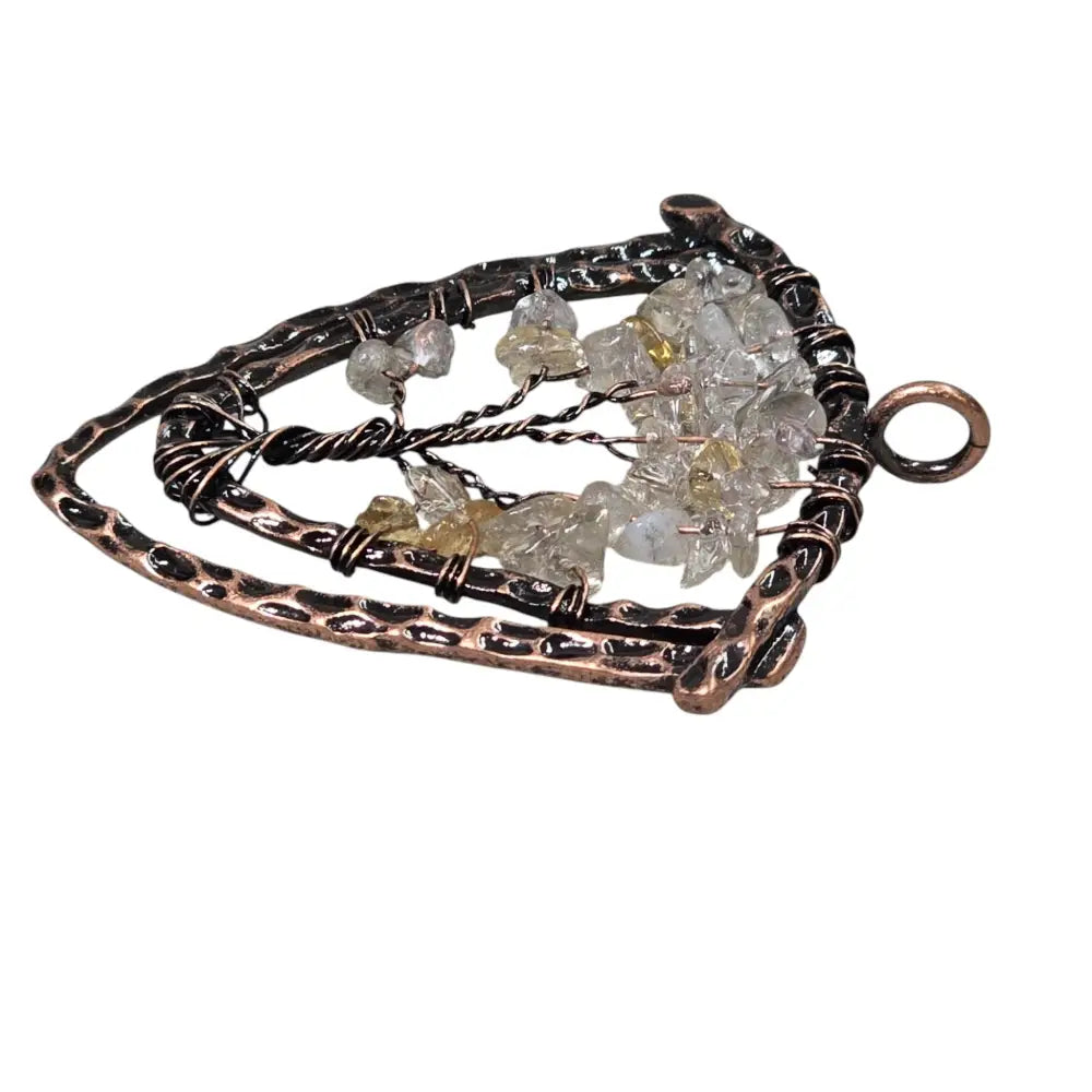 Handmade Wire-Wrapped Clear Crystal Tree of Life Pendant