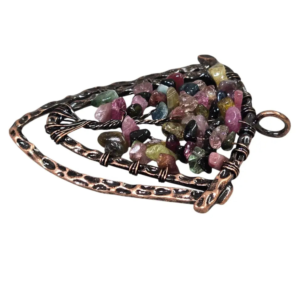 Handmade Wire-Wrapped Multi-Colored Crystal Tree of Life Pendant