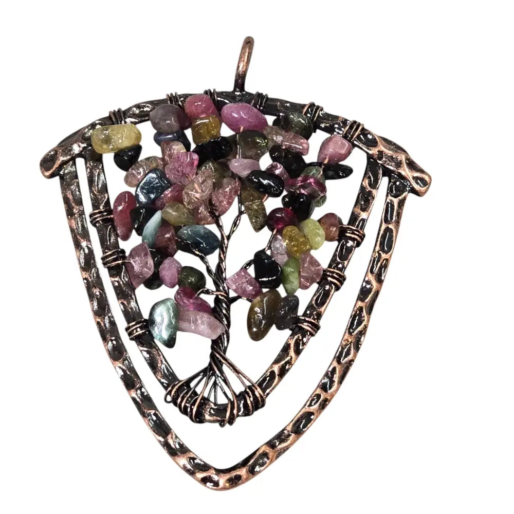 Handmade Wire-Wrapped Multi-Colored Crystal Tree of Life Pendant