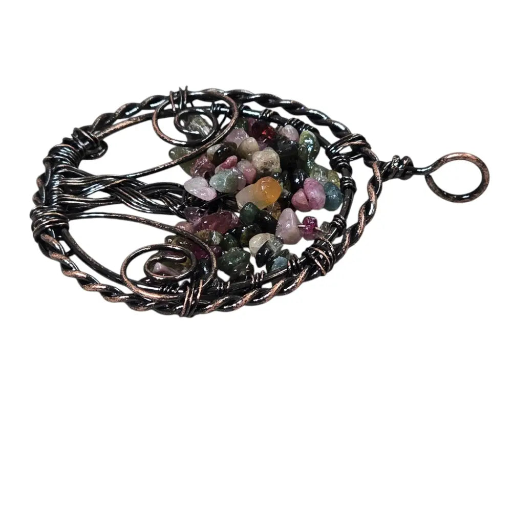 Handmade Wire-Wrapped Multi-Colored Crystal Tree of Life Pendant
