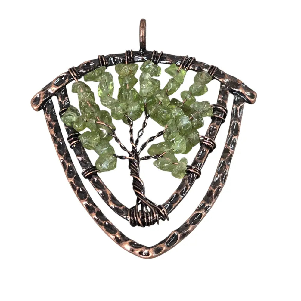 Handmade Wire-Wrapped Peridot Crystal Tree of Life Pendant