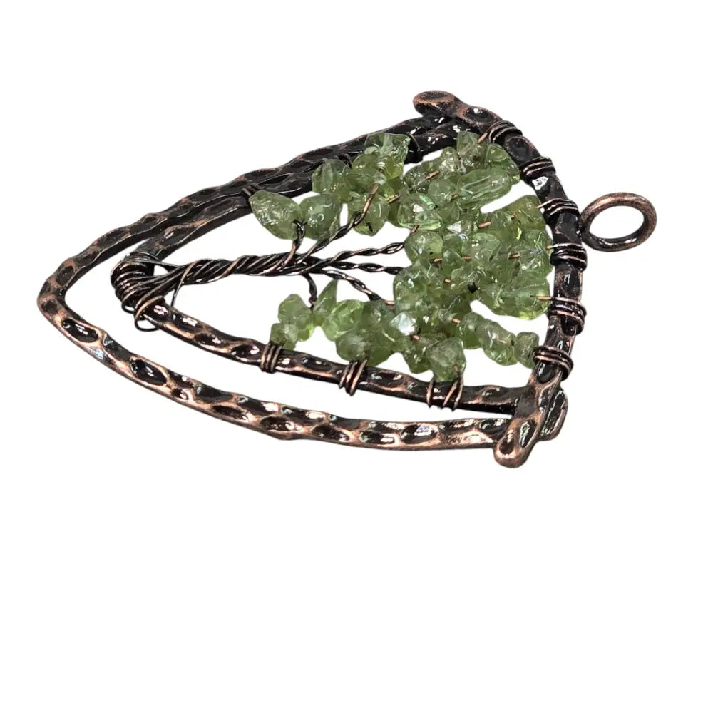 Handmade Wire-Wrapped Peridot Crystal Tree of Life Pendant