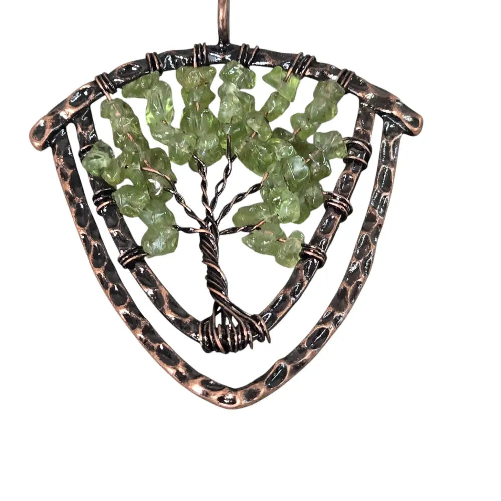 Handmade Wire-Wrapped Peridot Crystal Tree of Life Pendant