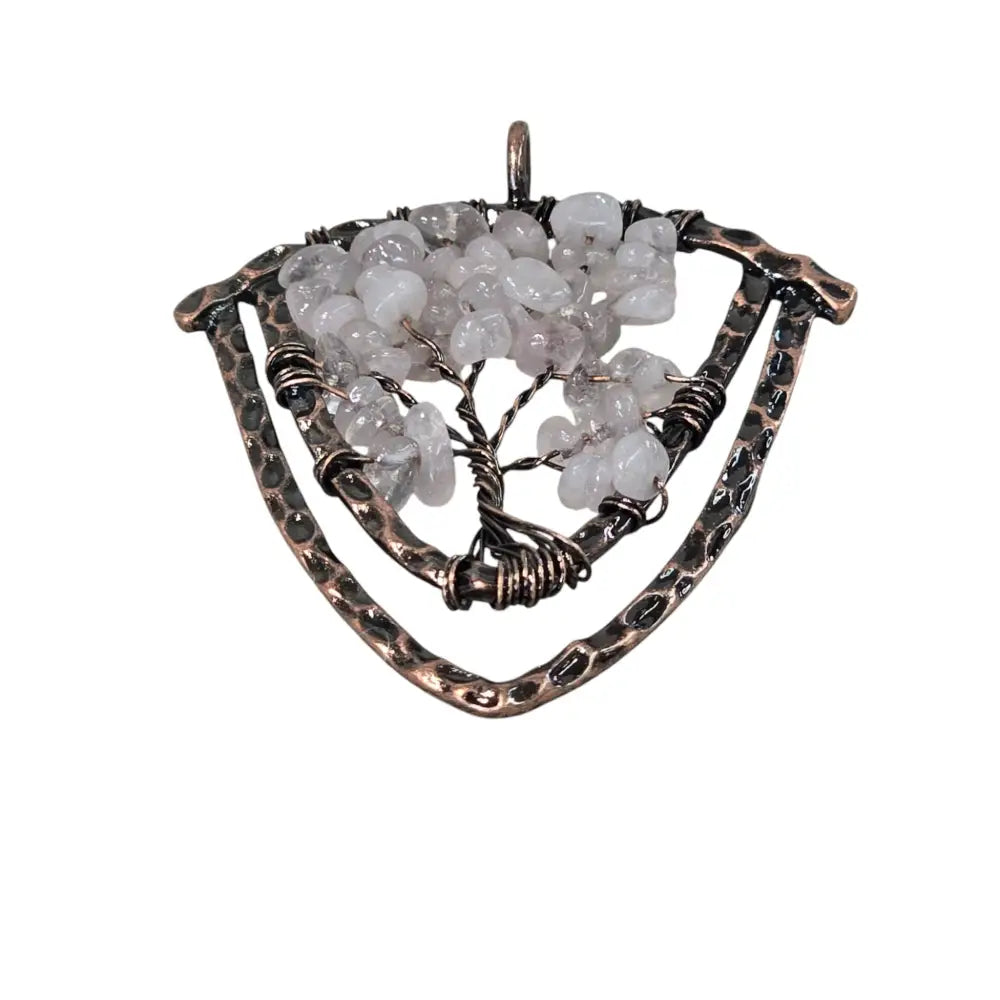 Handmade Wire-Wrapped Quartz Crystal Tree of Life Pendant