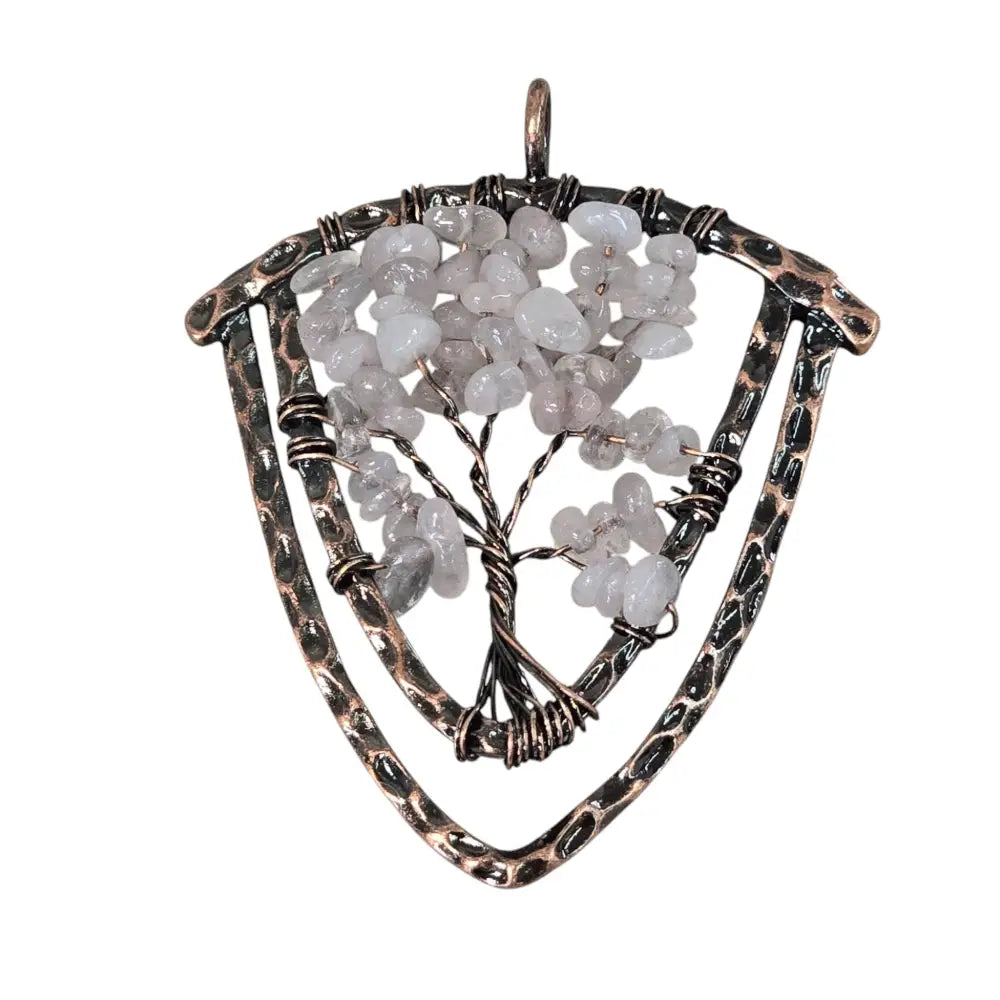 Handmade Wire-Wrapped Quartz Crystal Tree of Life Pendant
