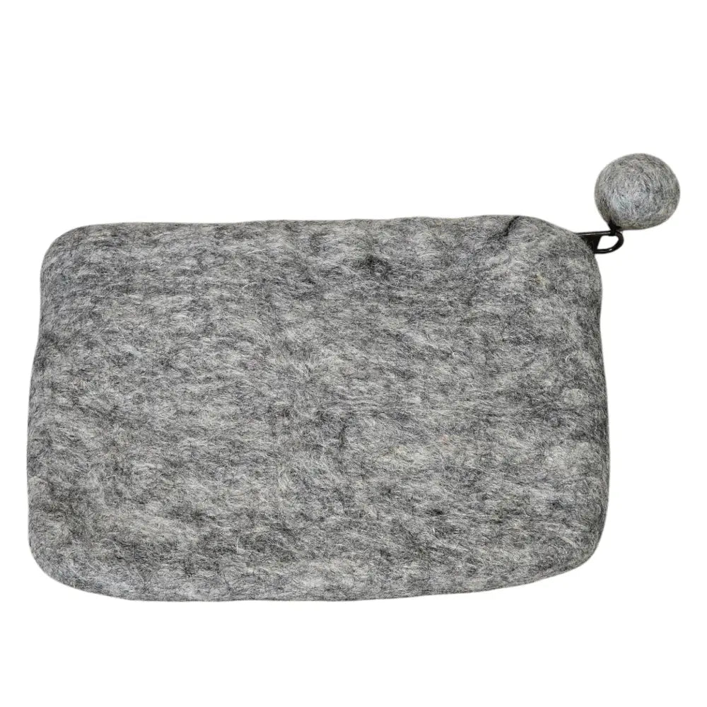 Handmade Wool Felt Coin Purse Light Gray in Color and Emblazoned with Flowers and Beads