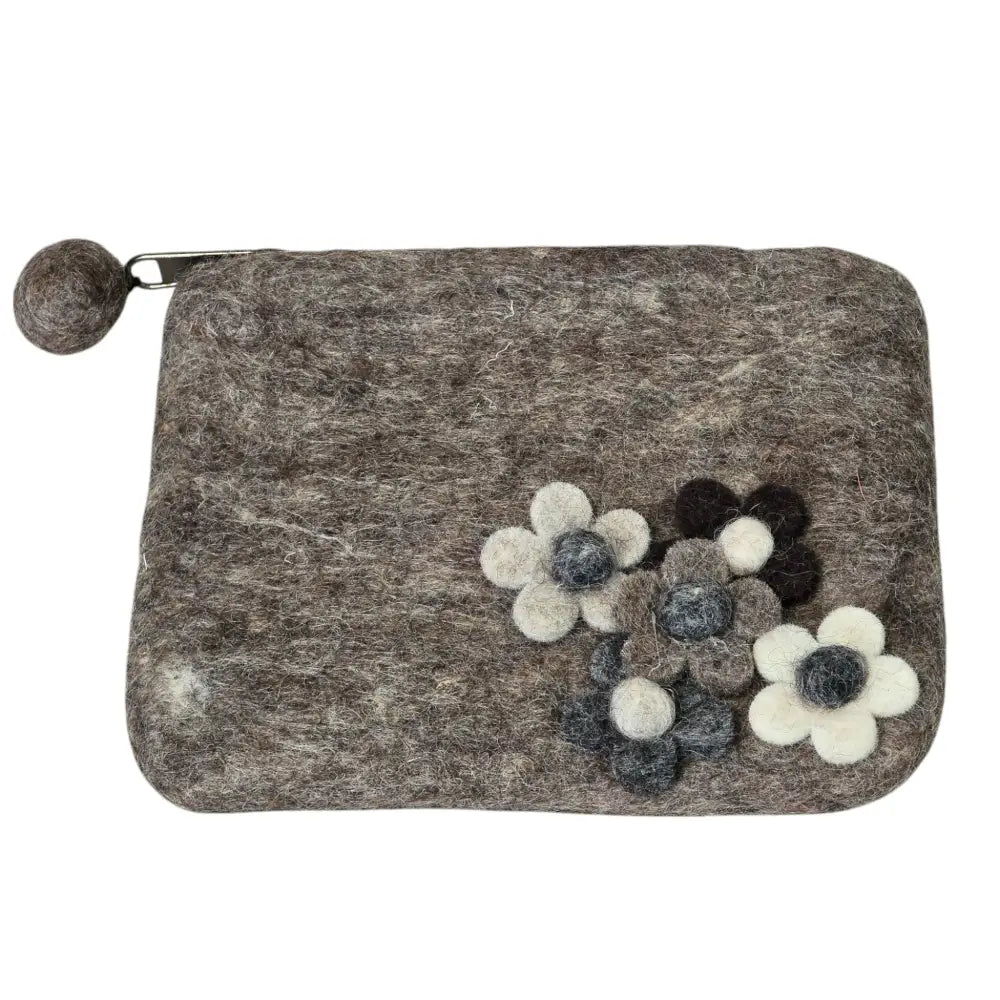 Handmade Wool Felt Coin Purse with 5 Delicate Flowers