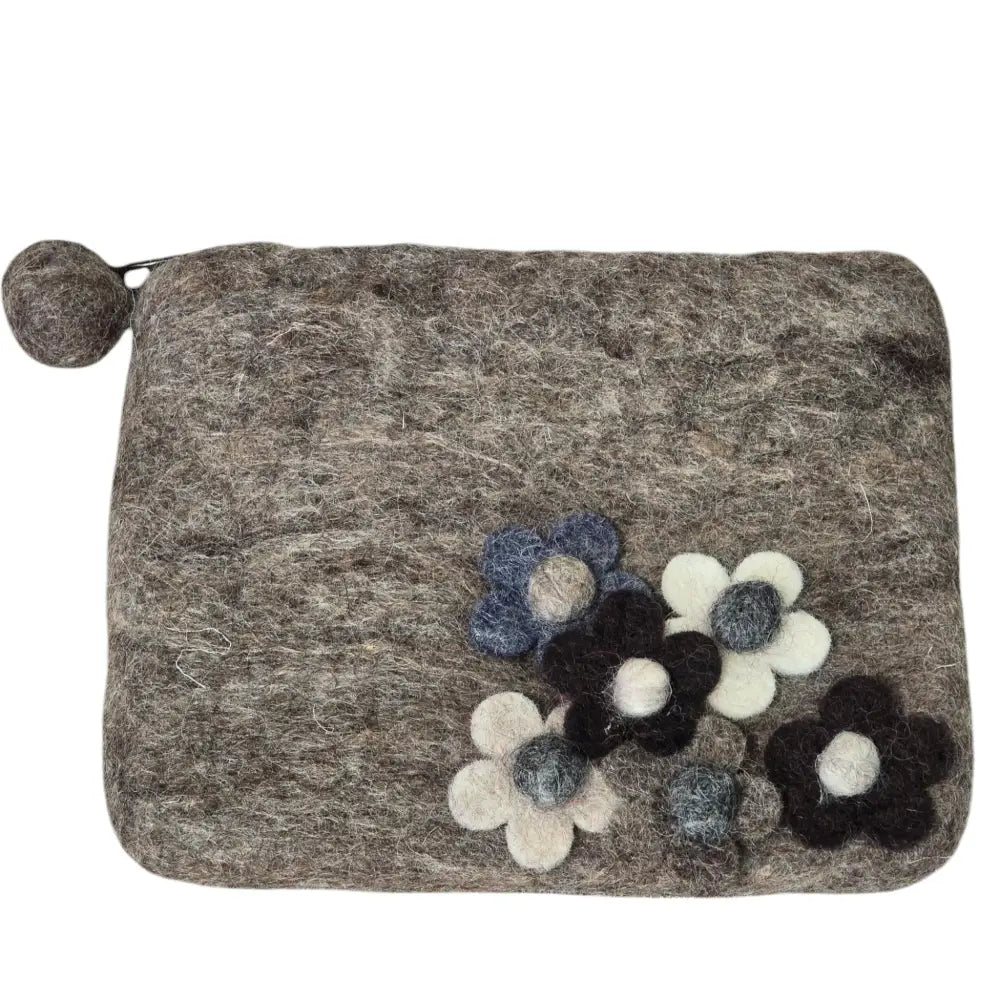 Handmade Wool Felt Coin Purse with 6 Delicate Flowers