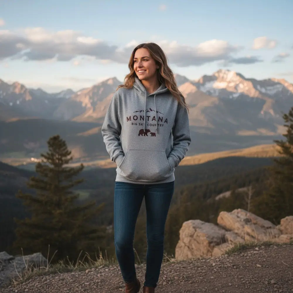 Montana Big Sky Country Mama Bear and Cub Hooded Sweatshirt