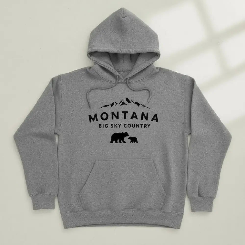 Montana Big Sky Country Mama Bear and Cub Mountain Design Hooded Sweatshirt