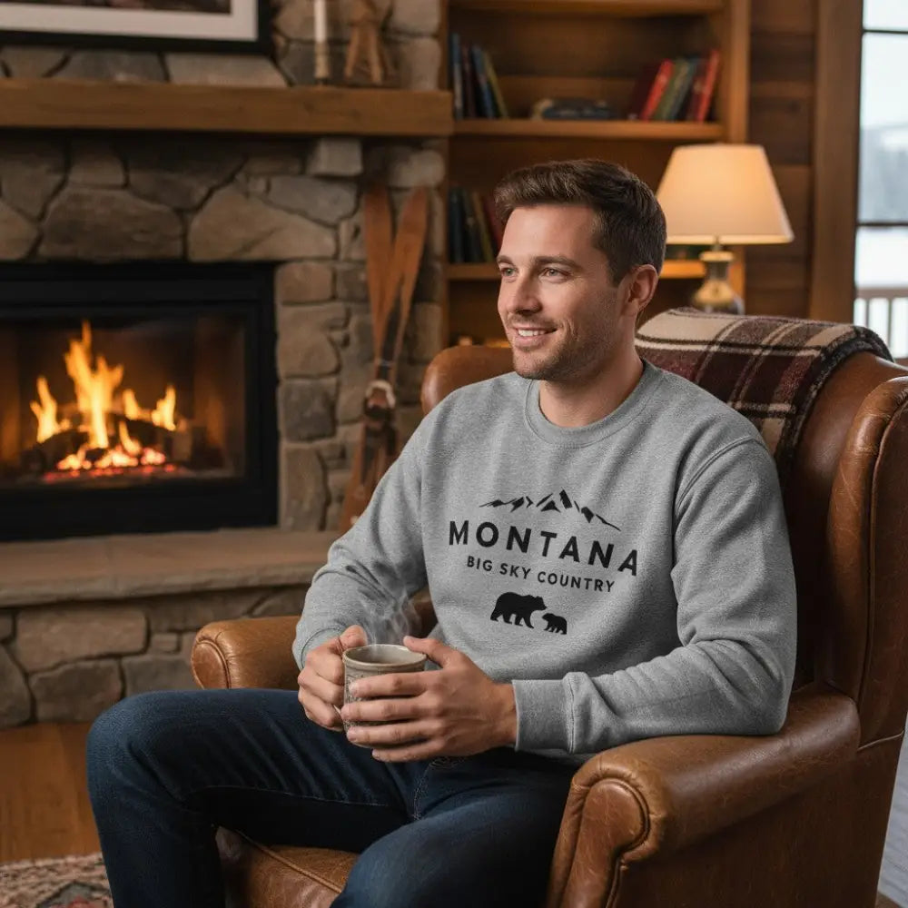Montana Big Sky Country Mama Bear and Cub Mountain Design Sweatshirt