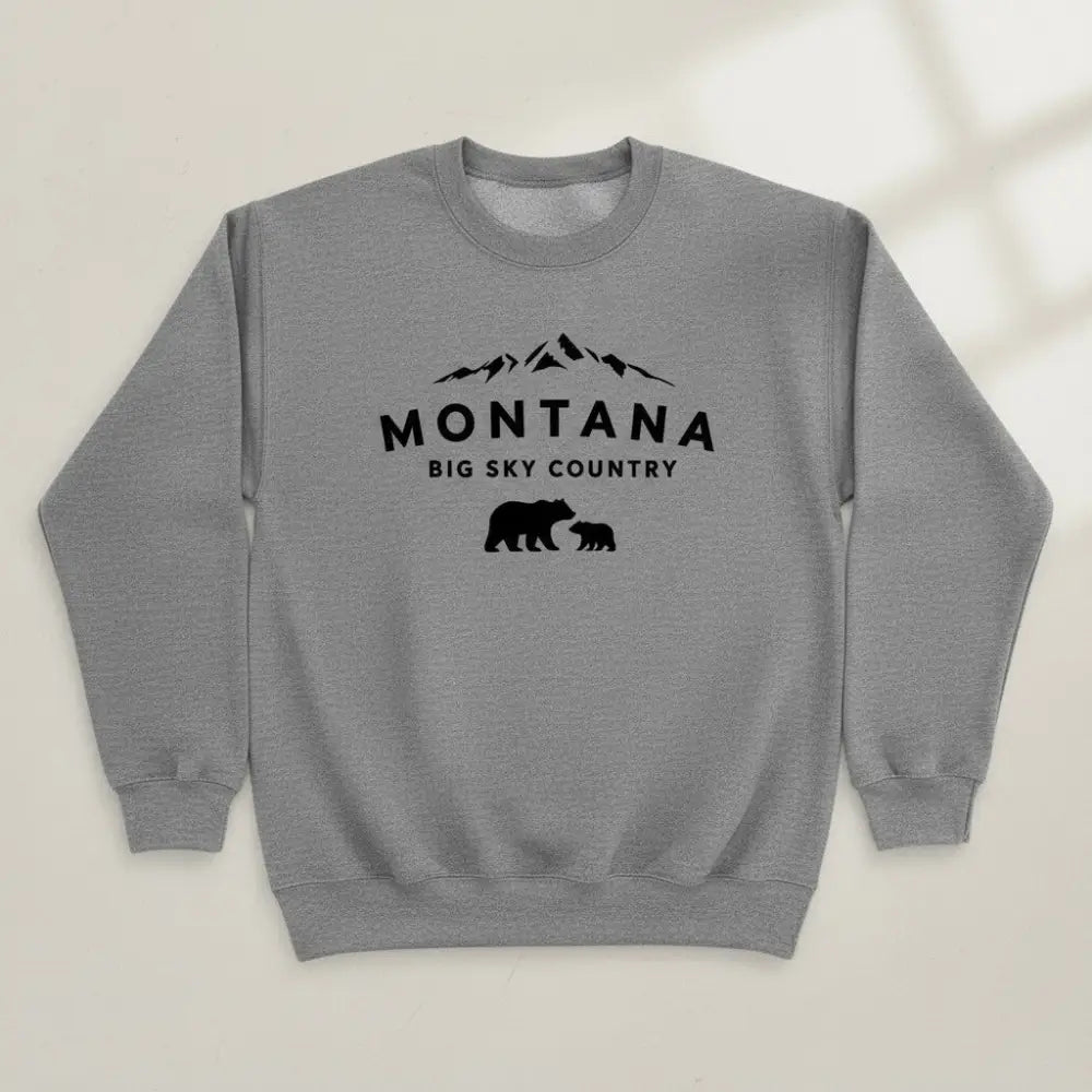 Montana Big Sky Country Mama Bear and Cub Mountain Design Sweatshirt