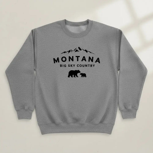 Montana Big Sky Country Mama Bear and Cub Mountain Design Sweatshirt
