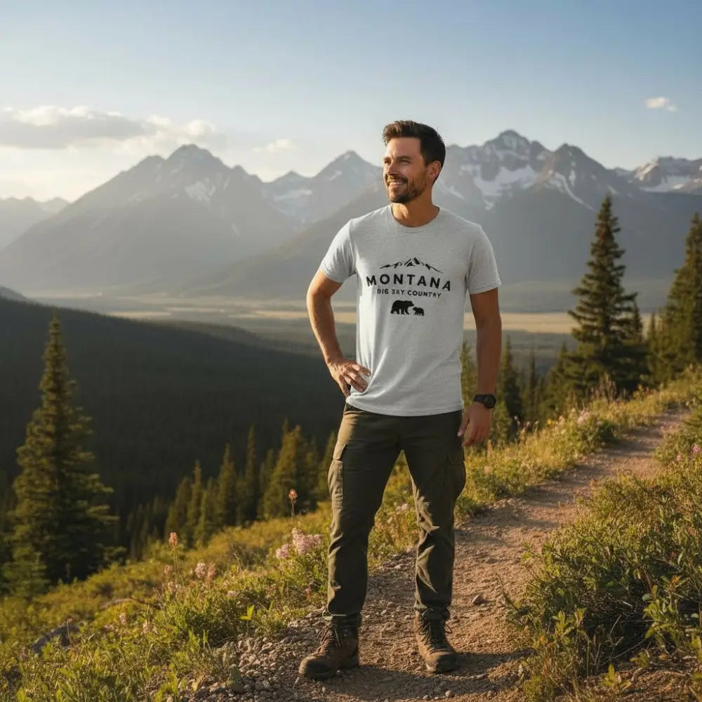 Montana Big Sky Country Mama Bear and Cub Mountain Design T-Shirt