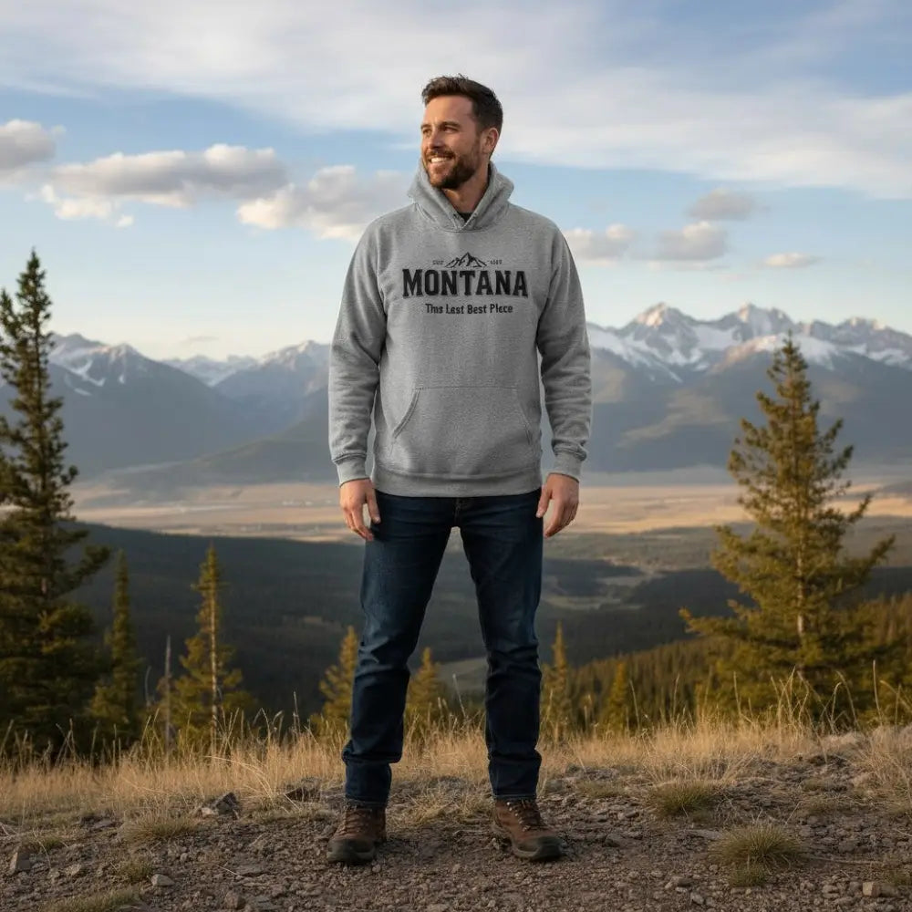 Montana Est 1889 The Last Best Place Mountains Design Hooded Sweatshirt