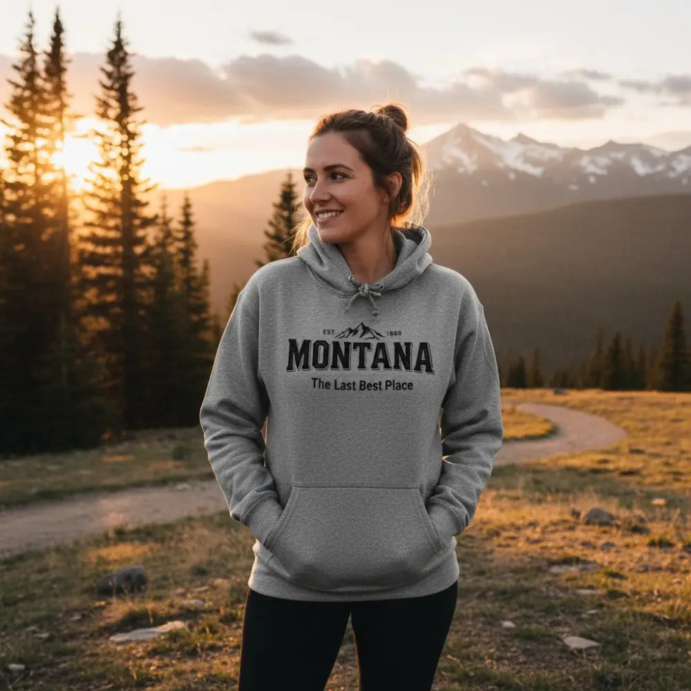 Montana Est 1889 The Last Best Place Mountains Design Hooded Sweatshirt