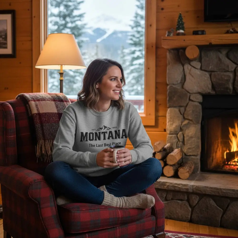 Montana Est 1889 The Last Best Place Mountains Design Sweatshirt