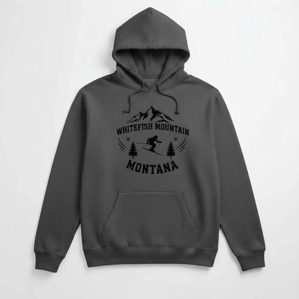 Whitefish Mountain Montana Hooded Sweatshirt Charcoal Gray / S / Universal