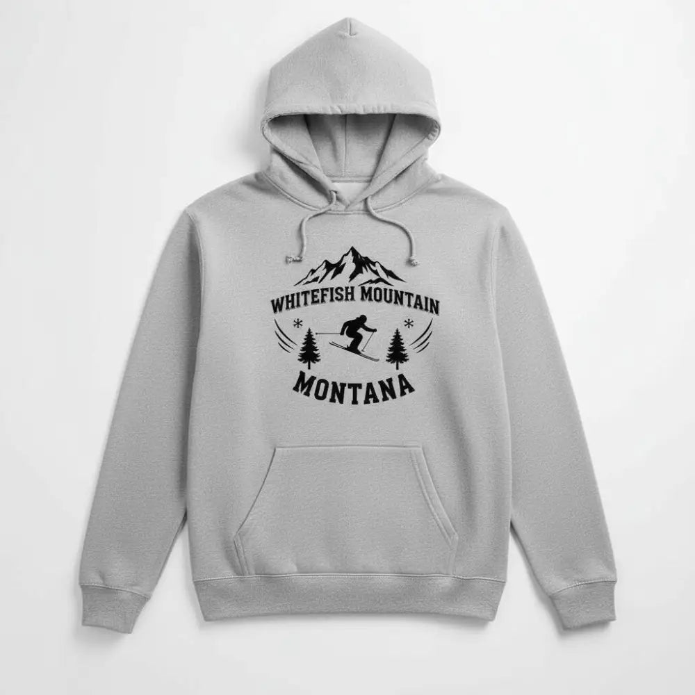 Whitefish Mountain Montana Hooded Sweatshirt Heather Gray / S / Universal
