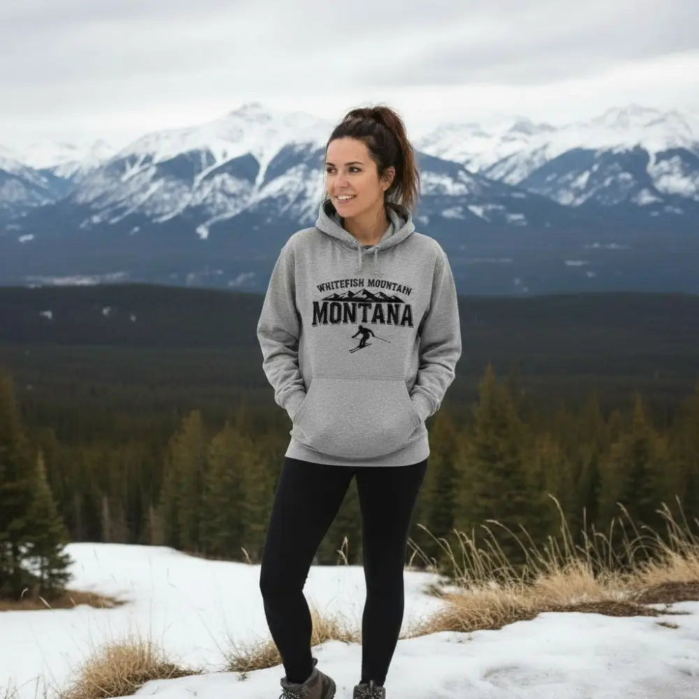 Whitefish Mountain Montana Skier Hooded Sweatshirt